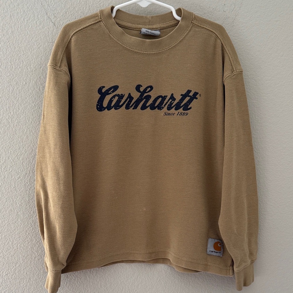 Carhartt Kids Waffle Long Sleeve‎ Tan Shirt Size Small